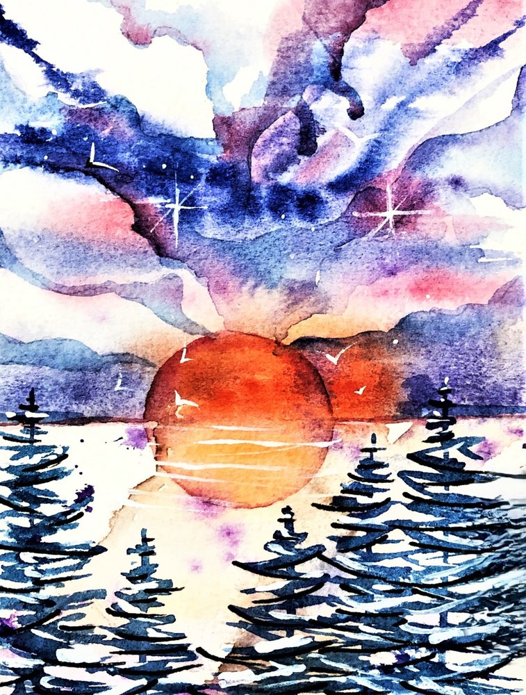 Eläväinen talvinen auringonlasku tekijältä Anda Bieza