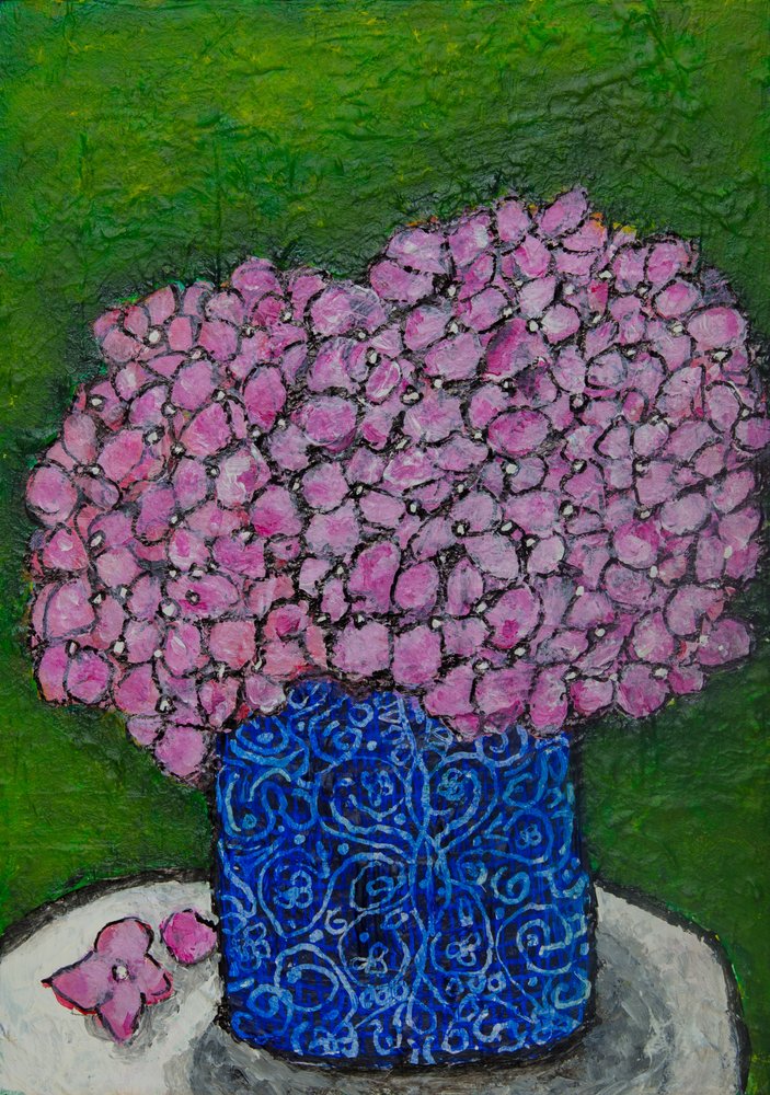 Vaaleanpunainen hydrangea -asetelma tekijältä Dale Hefer & Family