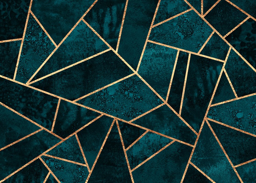 Turkoosi-kultainen geometrinen mosaiikki tekijältä Elisabeth Fredriksson