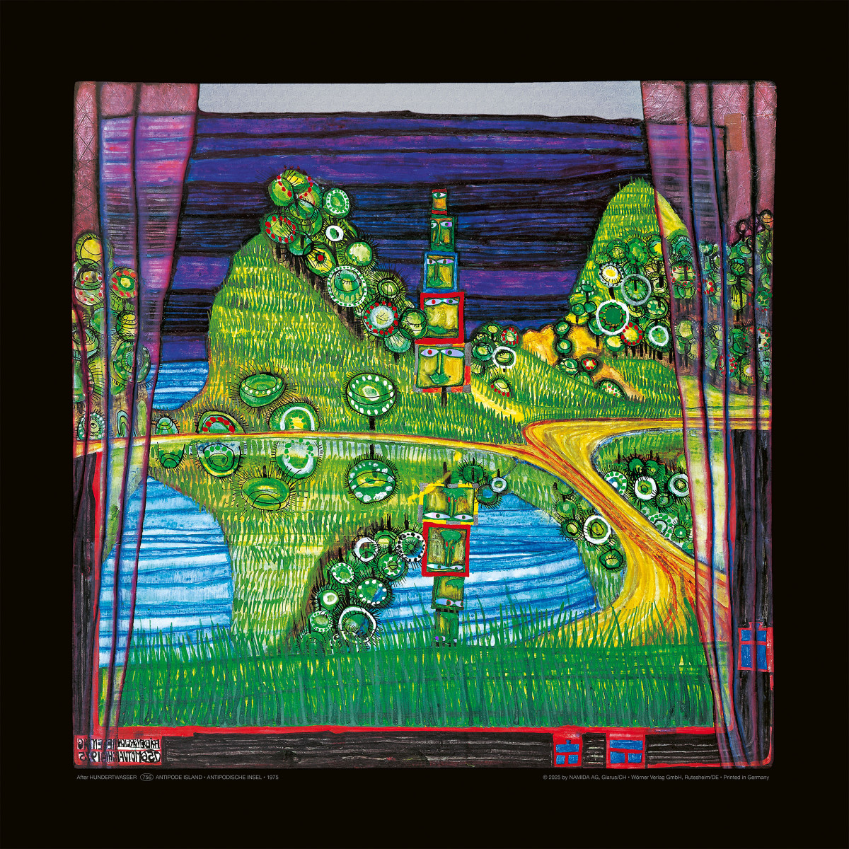 vastakkaisella puolella oleva saari tekijältä Friedensreich Hundertwasser