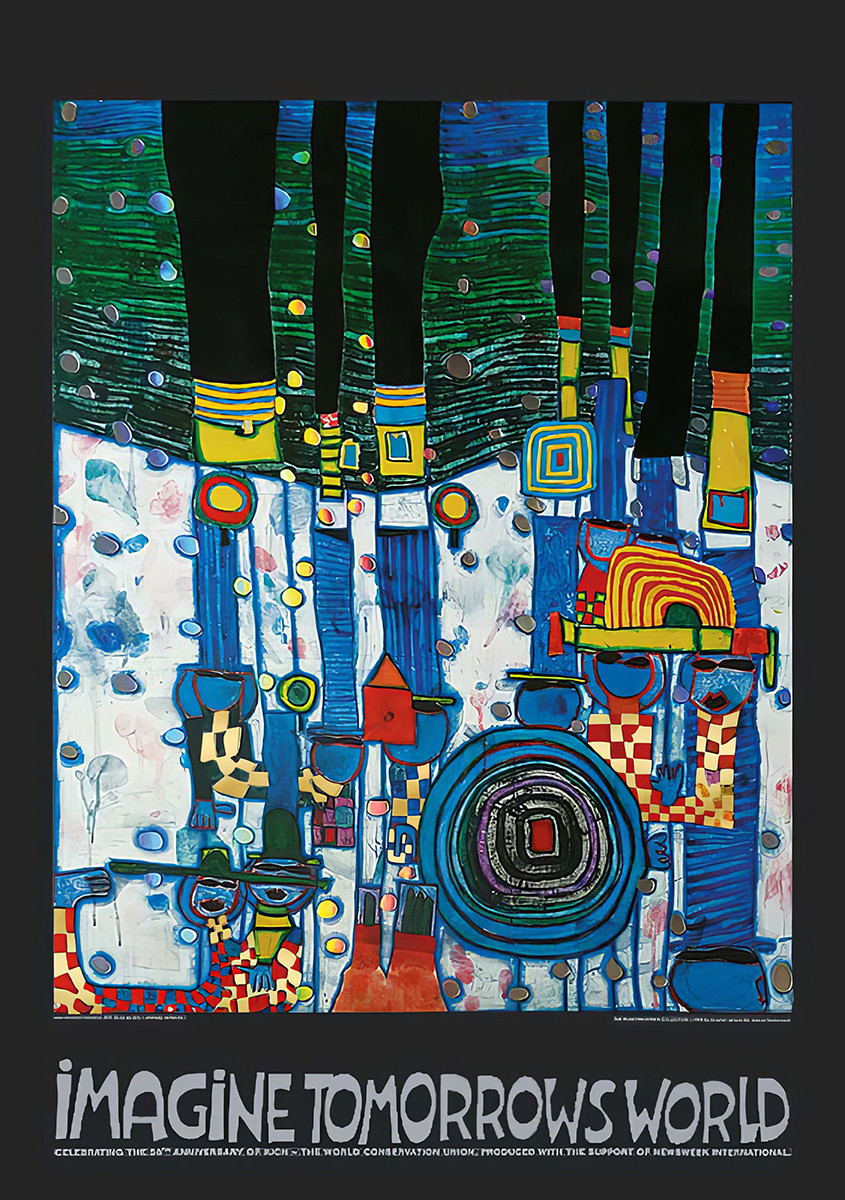 Kuvittele huomisen maailmaa (sininen versio) tekijältä Friedensreich Hundertwasser