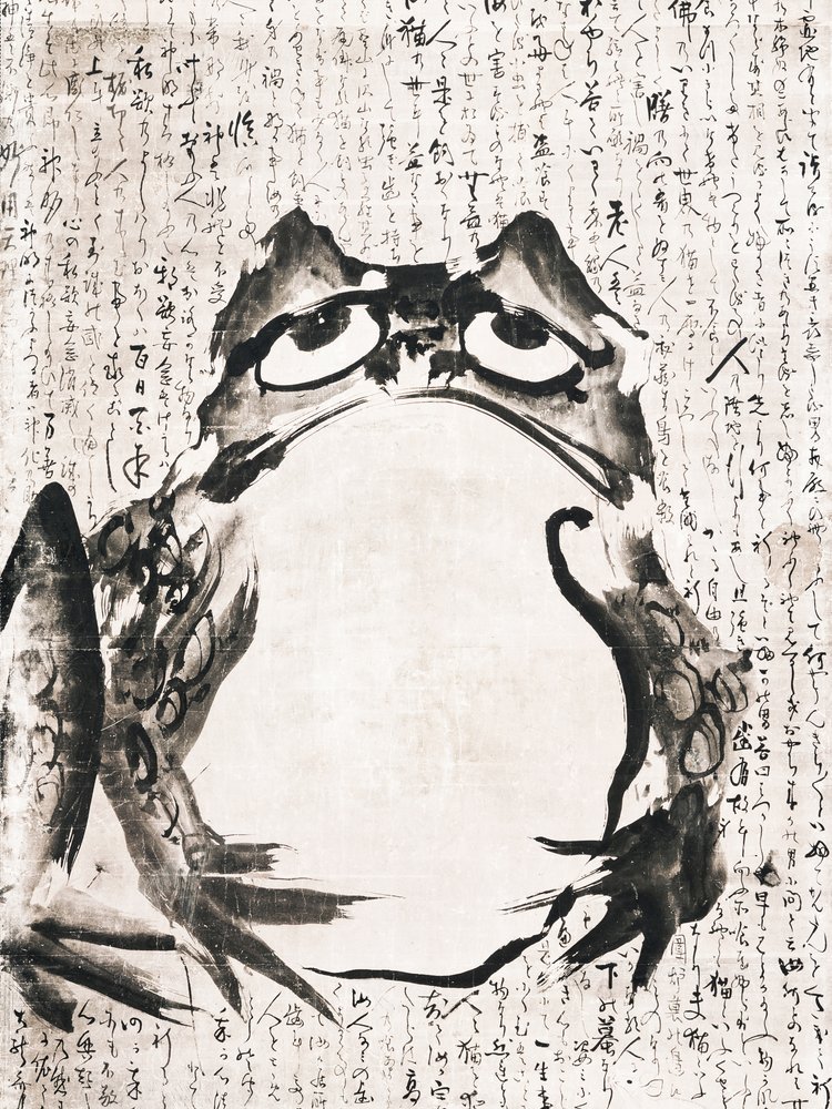 Japanilainen sammakko (1700-luvun loppu – 1800-luku) Vintage-muste- ja värimaalaus paperille tekijältä Getsuju