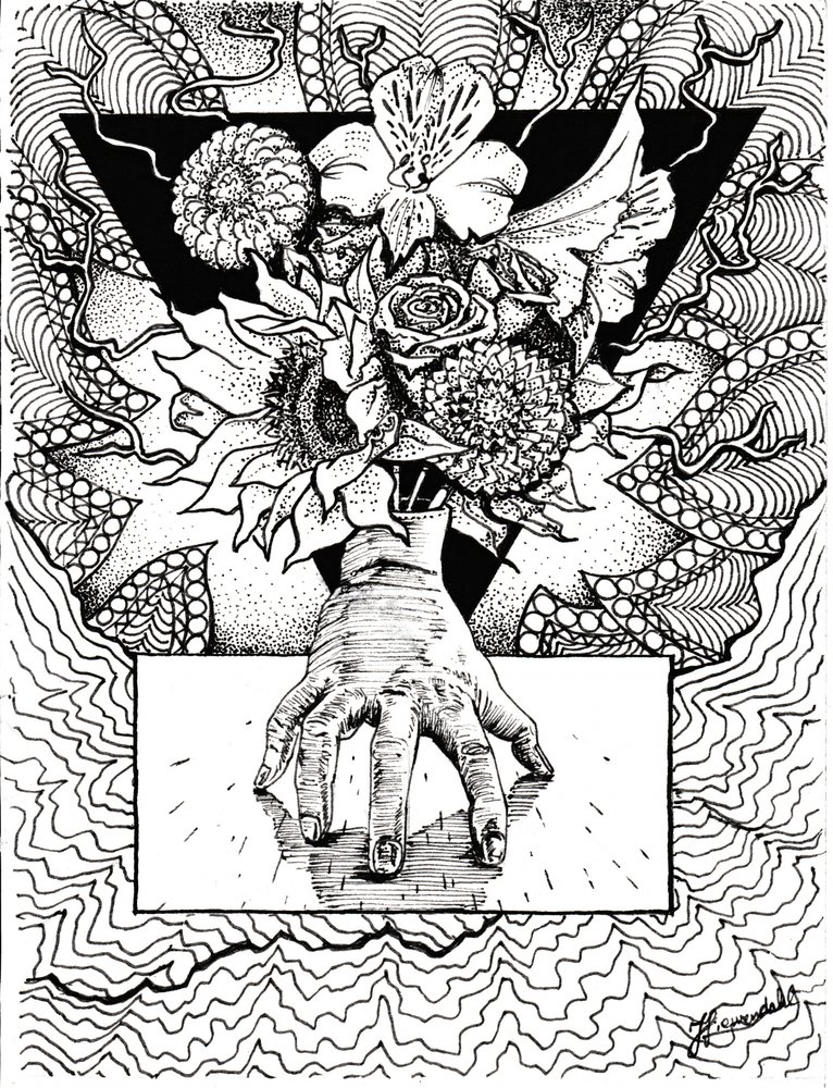 Surrealistinen kukkakuva kädessä tekijältä Johan Liewendahl