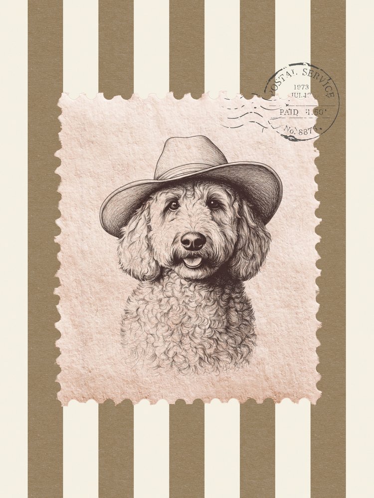 Goldendoodle-karjapaimen -postimerkki tekijältä Jolly and Dash