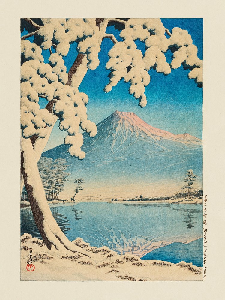 Fuji lumipeitteenä, Tagonoura (1932) tekijältä Kawase Hasui
