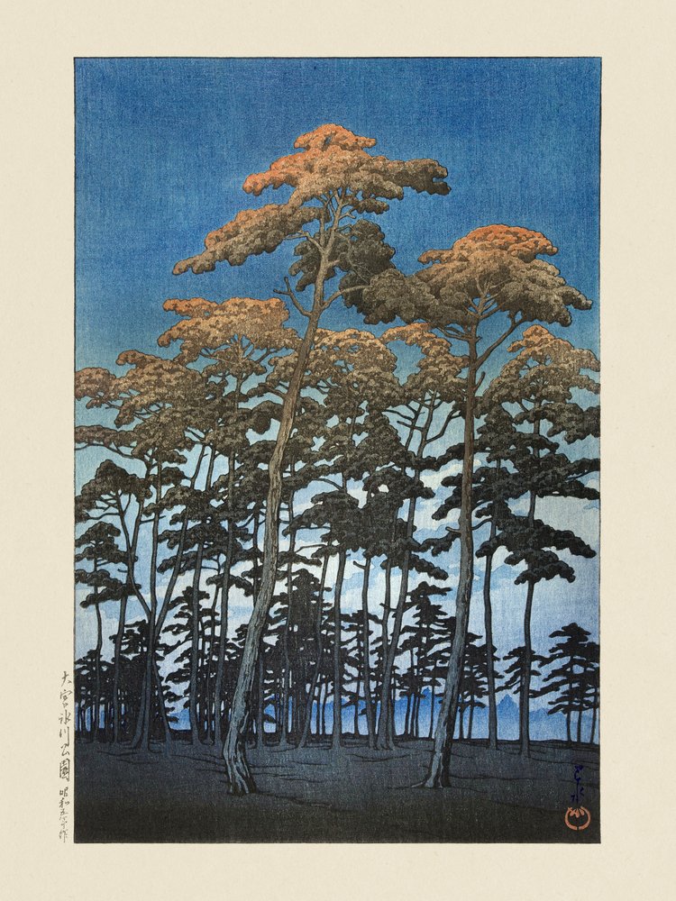 Kawase Hasuin ja Watanabe Shozaburon teos ”Hikawan puisto Omiyassa” (1930) tekijältä Kawase Hasui
