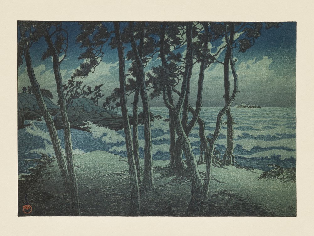 Hinomisaki, Izumo, sarjasta ”Matkamuistoja, kolmas sarja” tekijältä Kawase Hasui