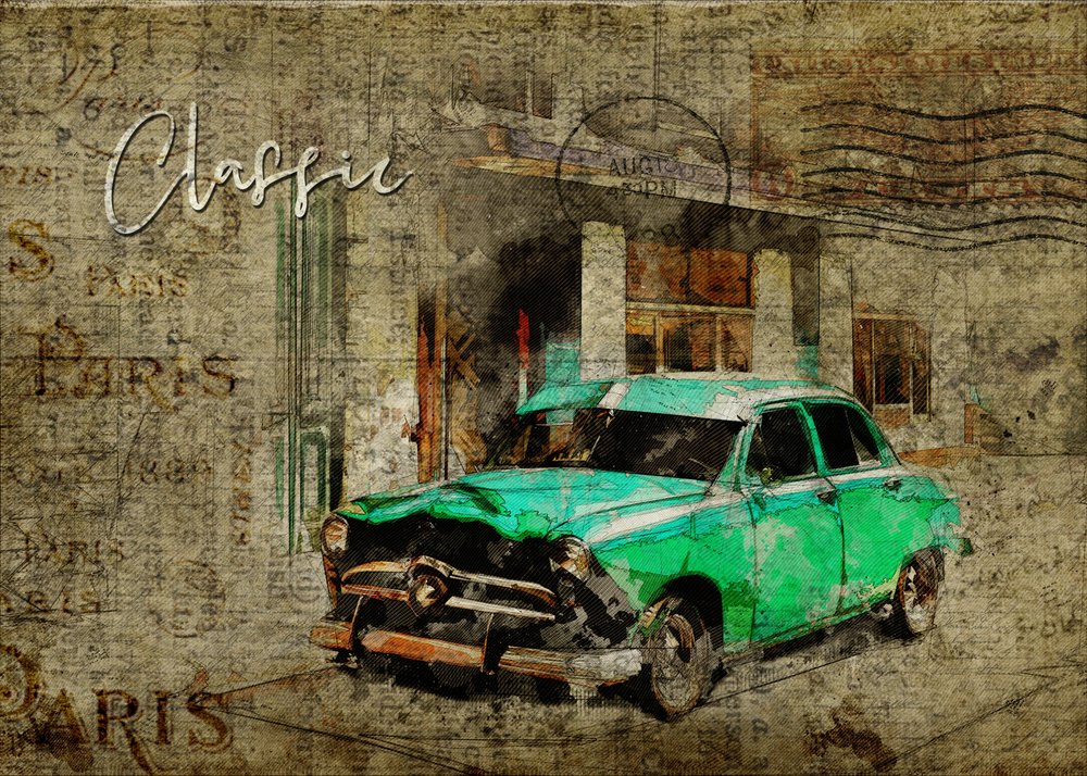 Klassinen vihreä Pariisin auto tekijältä Lembayung senja studio [Vintage Poster]