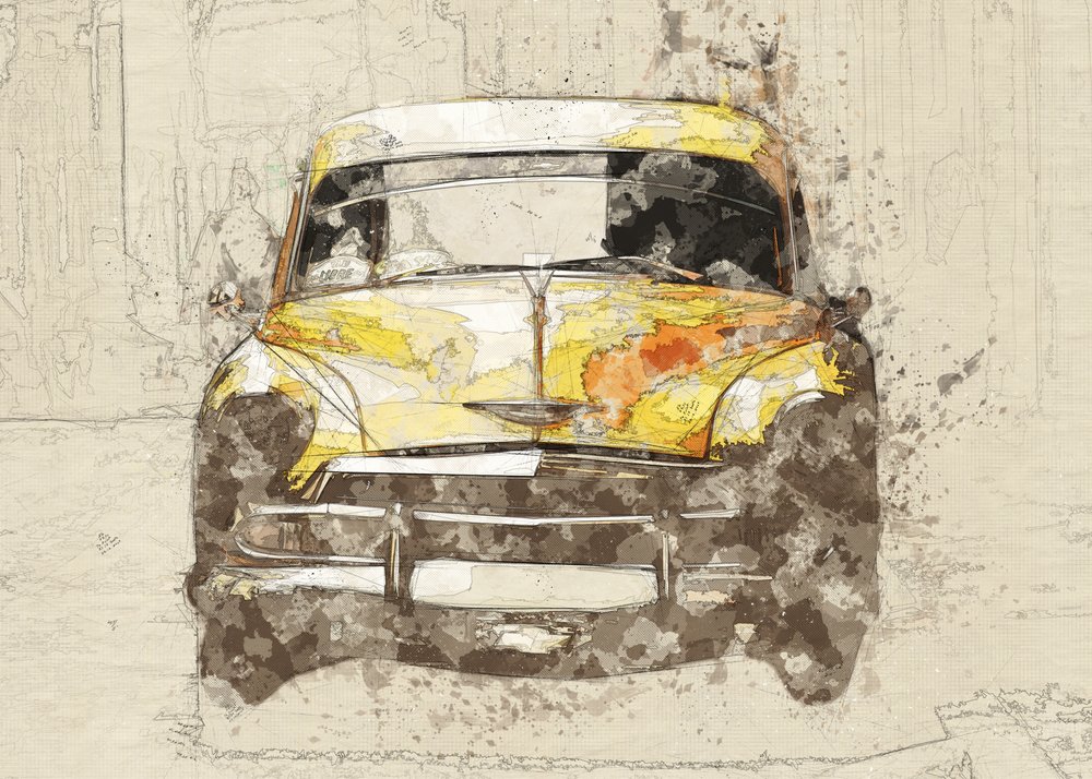 Klassinen keltainen auto tekijältä Lembayung senja studio [Vintage Poster]