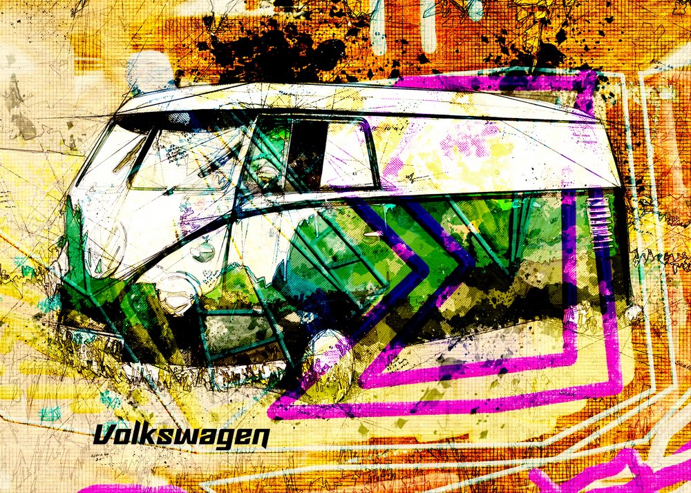 Värikäs grunge-bussi tekijältä Lembayung senja studio [Vintage Poster]