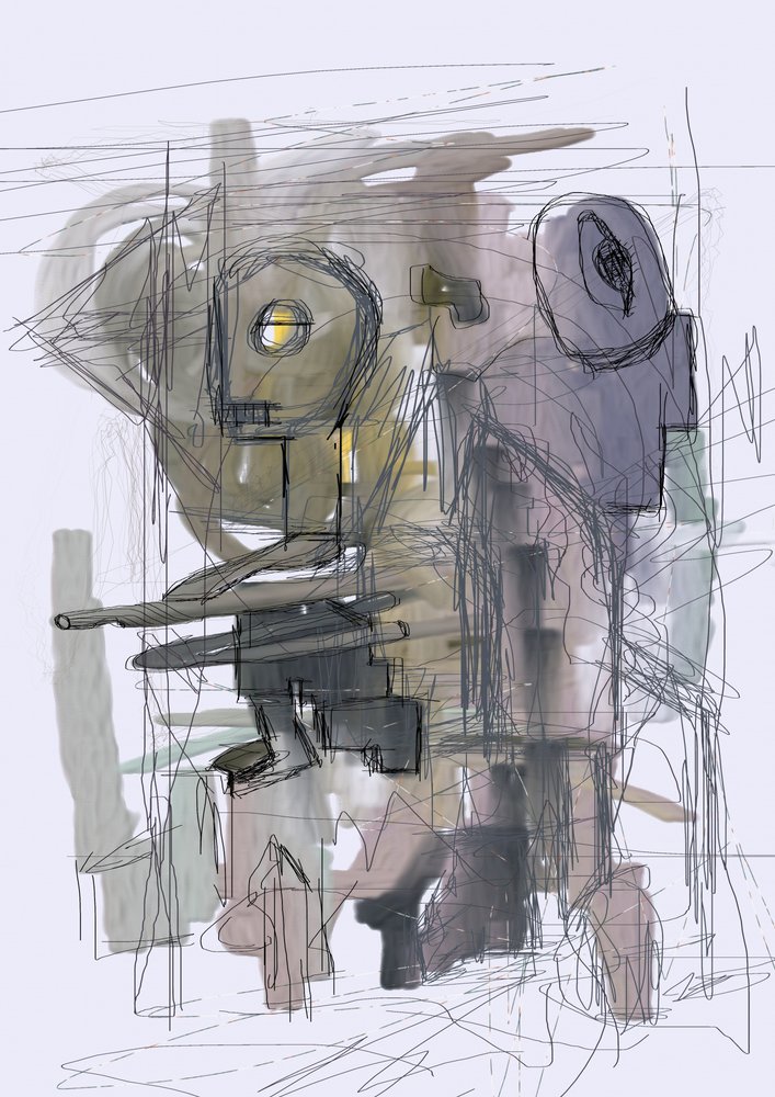 Salaperäiset abstraktit robotit tekijältä Lembayung senja studio [Vintage Poster]
