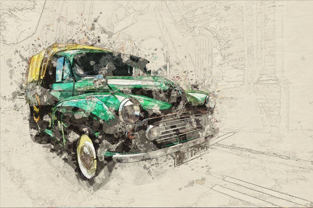 Vihreä vanha auto tekijältä Lembayung senja studio [Vintage Poster]