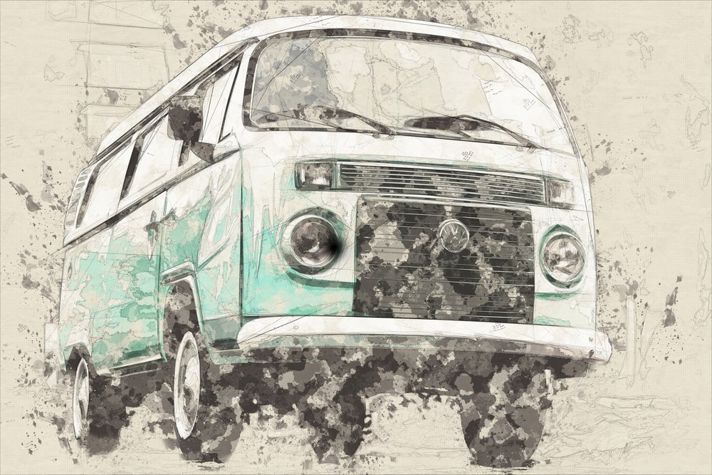 Ikoninen retro-tyylinen sinivihreä pakettiauto tekijältä Lembayung senja studio [Vintage Poster]