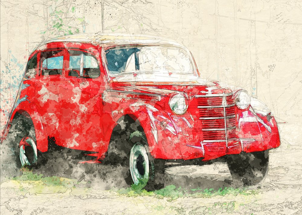 Punainen vanha auto tekijältä Lembayung senja studio [Vintage Poster]