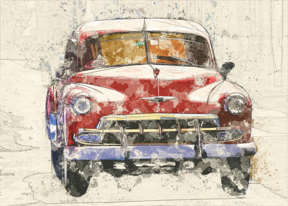 Punainen vintage-auto tekijältä Lembayung senja studio [Vintage Poster]