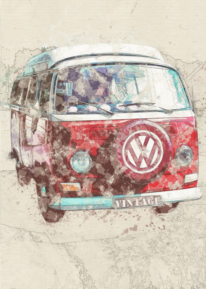 Punainen vintage-pakettiauto tekijältä Lembayung senja studio [Vintage Poster]