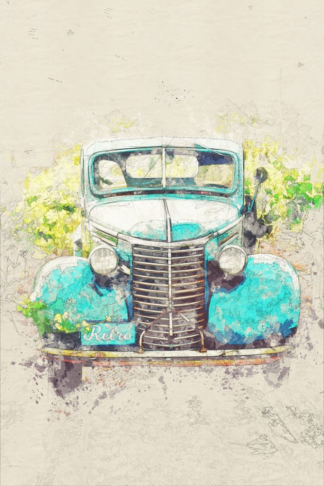Retro-tyylinen sinivihreä kuorma-auto tekijältä Lembayung senja studio [Vintage Poster]