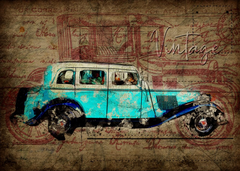 Maalaishenkinen vintage-auto tekijältä Lembayung senja studio [Vintage Poster]