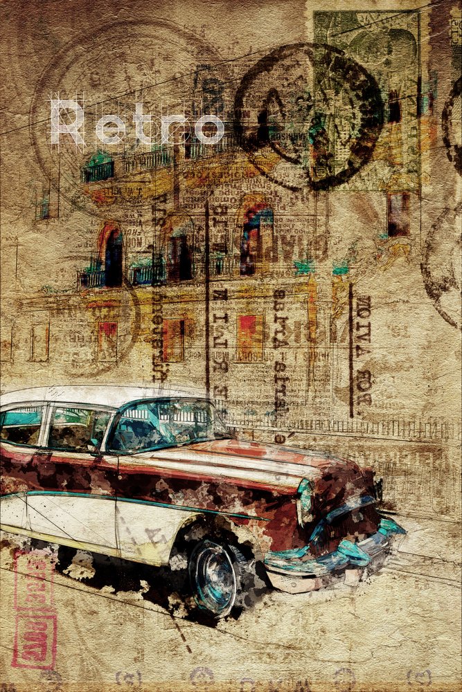 Ruosteinen retrokaupunkiauto tekijältä Lembayung senja studio [Vintage Poster]