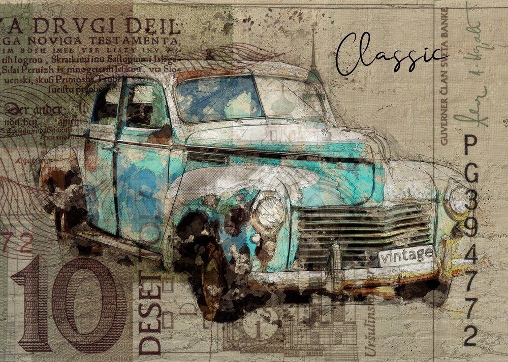 Rusty Teal -klassikkoauto tekijältä Lembayung senja studio [Vintage Poster]