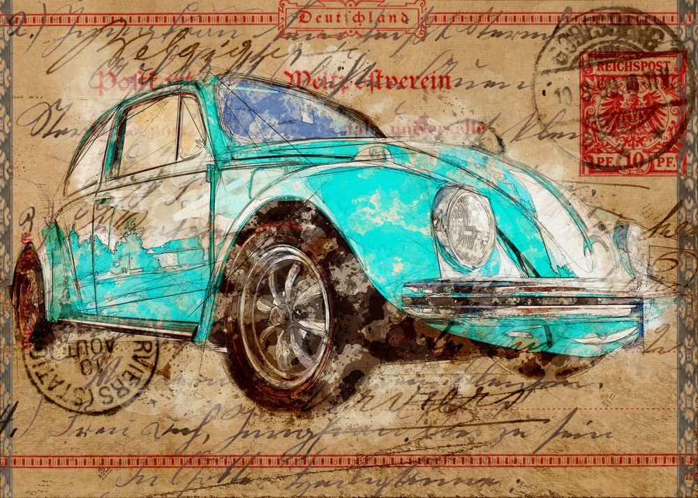 Teal Beetle -postikortti tekijältä Lembayung senja studio [Vintage Poster]
