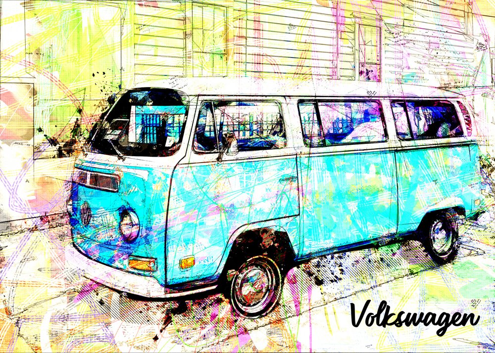Värikäs retro-pakettiauto tekijältä Lembayung senja studio [Vintage Poster]