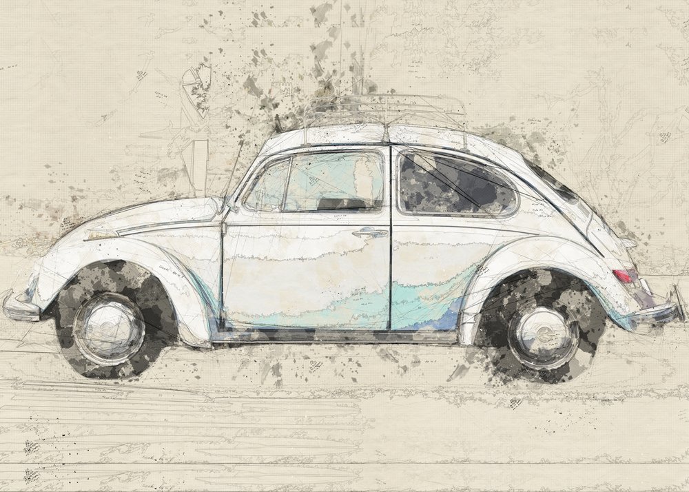 Vintage-Beetle-luonnos tekijältä Lembayung senja studio [Vintage Poster]