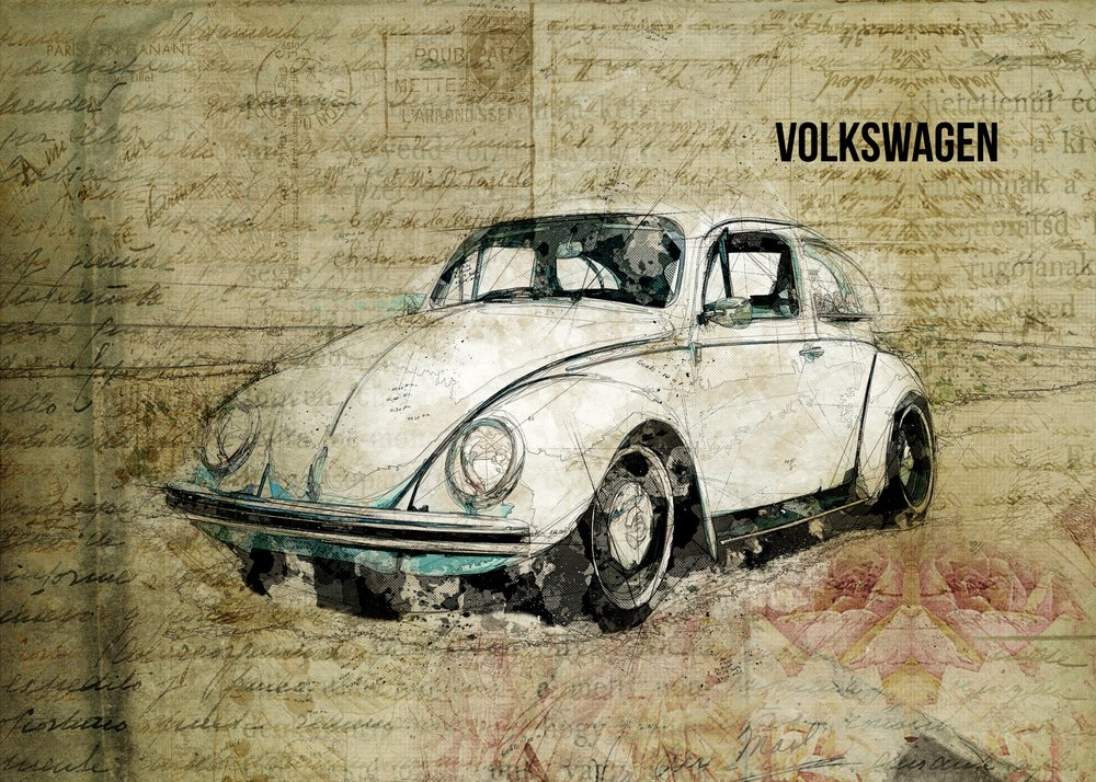 Vintage-tyylinen Beetle-piirros tekijältä Lembayung senja studio [Vintage Poster]