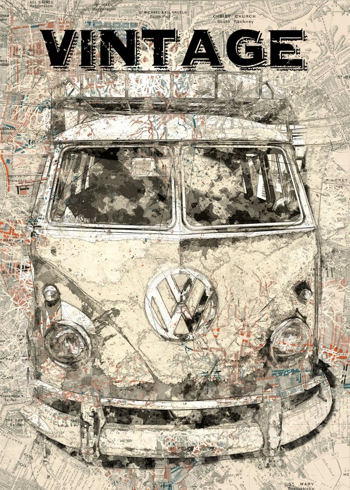 Retro-bussimatkakartta tekijältä Lembayung senja studio [Vintage Poster]