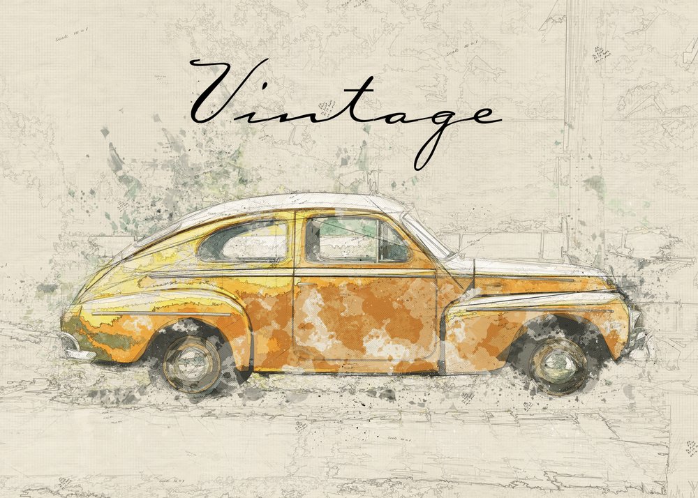 Vintage-auton luonnos tekijältä Lembayung senja studio [Vintage Poster]