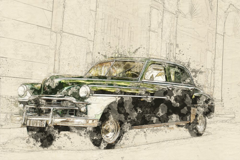 Vintage-autojen piirroksia tekijältä Lembayung senja studio [Vintage Poster]