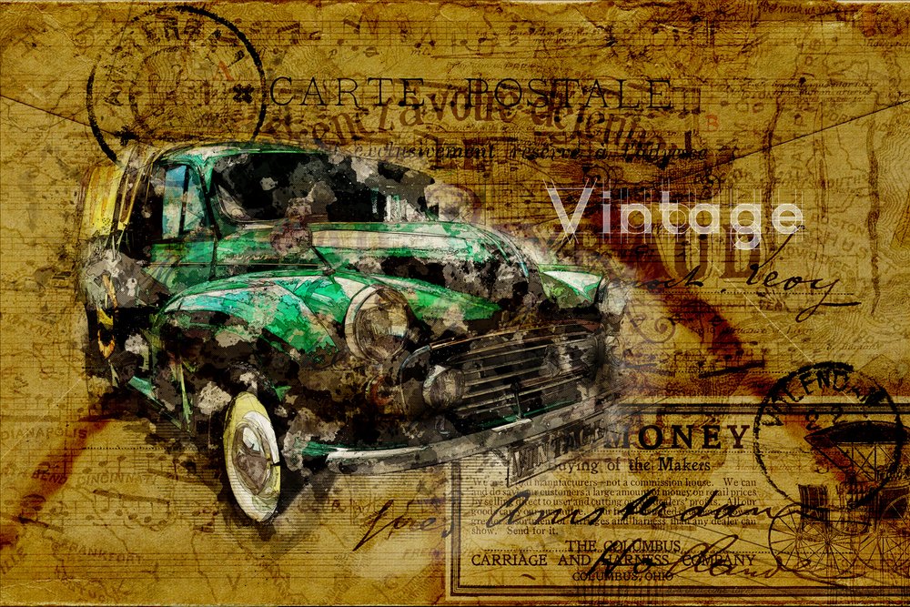 Vintage-autojen matkakartta tekijältä Lembayung senja studio [Vintage Poster]