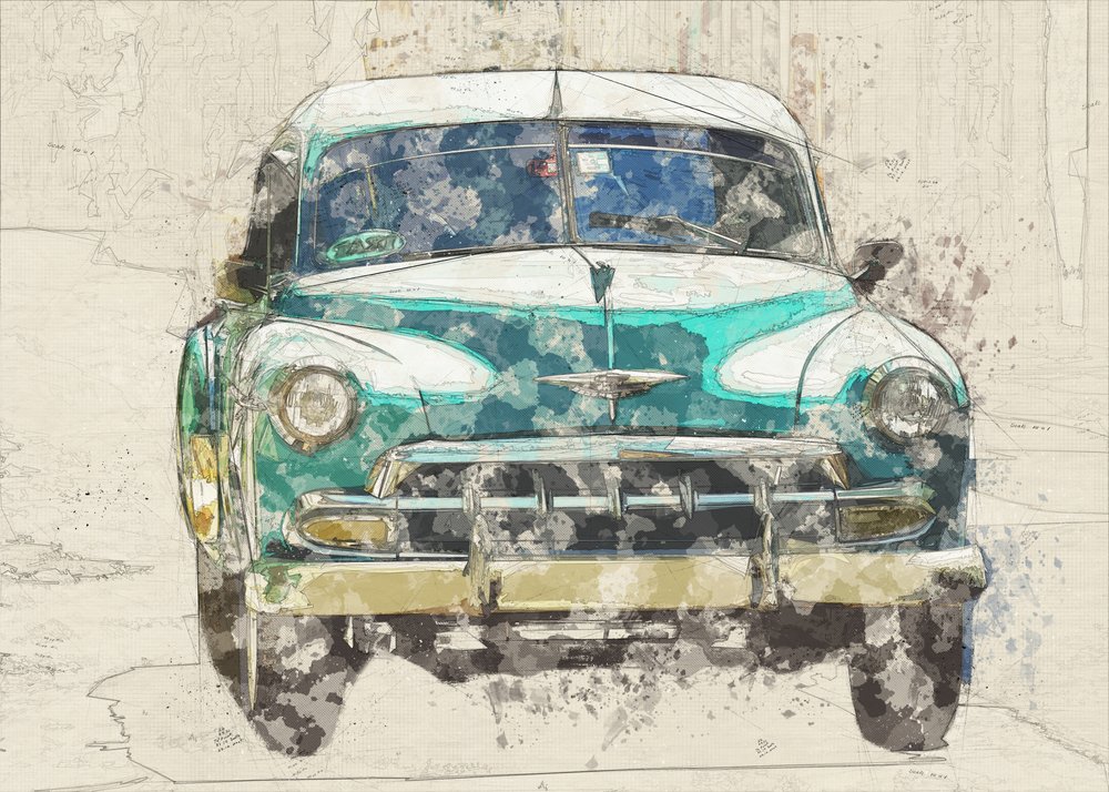 Vintage-tyylinen vihreän auton luonnos tekijältä Lembayung senja studio [Vintage Poster]