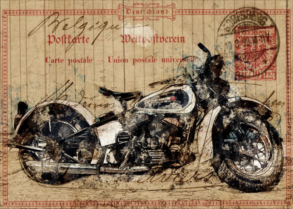 Vintage-moottoripyöräpostikortti tekijältä Lembayung senja studio [Vintage Poster]