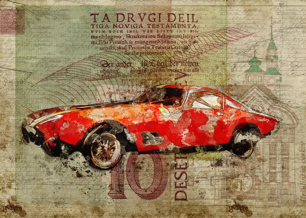Vintage-tyylinen punainen urheiluauto tekijältä Lembayung senja studio [Vintage Poster]