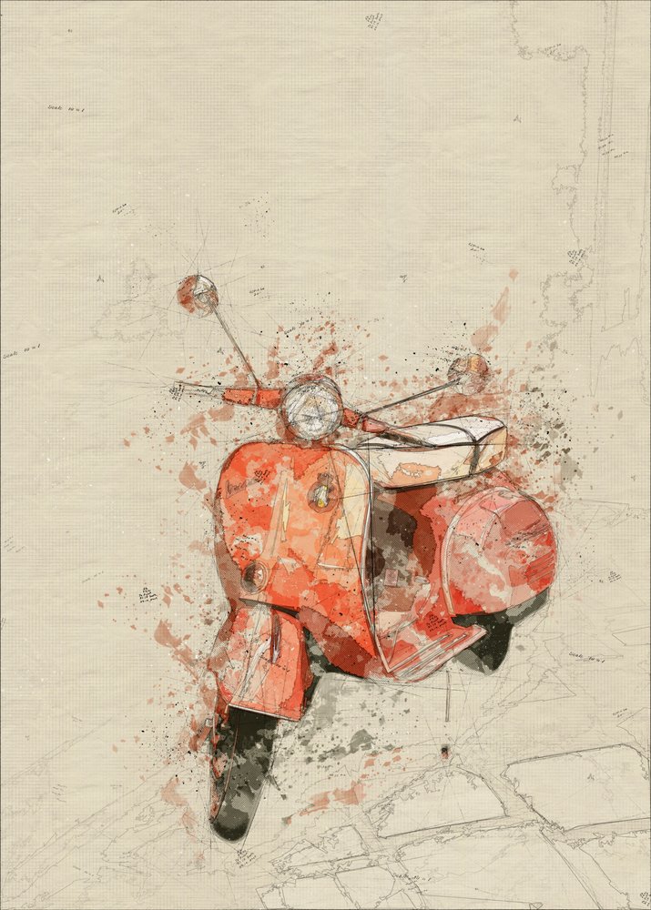 Vintage-tyylinen punainen Vespa-taideteos tekijältä Lembayung senja studio [Vintage Poster]
