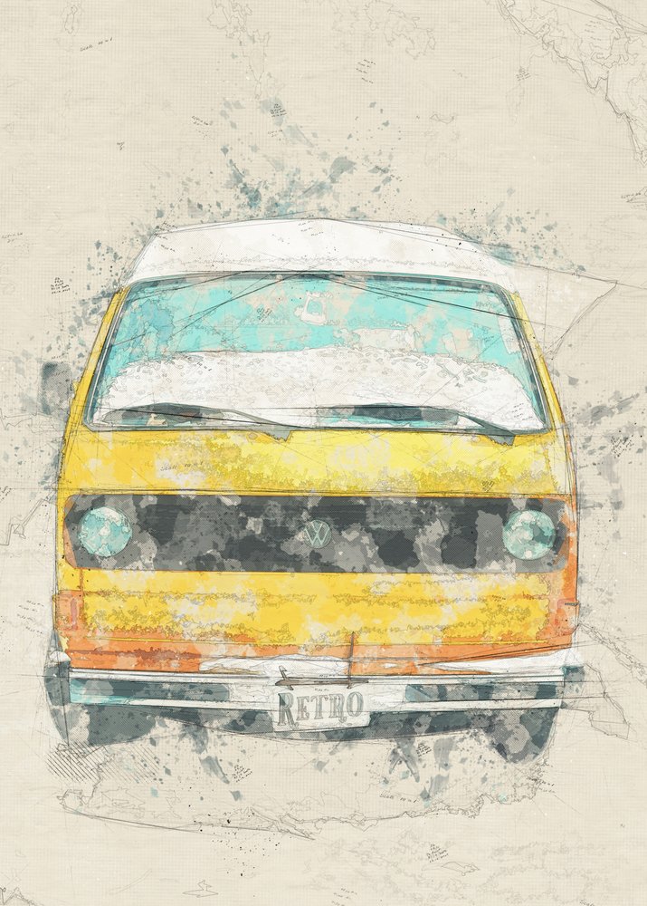 Keltainen retro-matkailuauto tekijältä Lembayung senja studio [Vintage Poster]