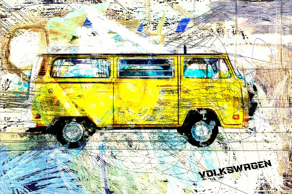 Yellow Surf Van tekijältä Lembayung senja studio [Vintage Poster]