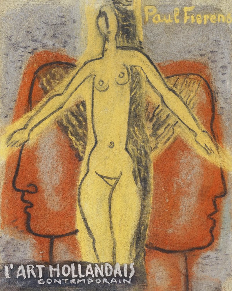 Alaston nainen kahden toisistaan poispäin katsovan miehen pään välissä (1933), Leo Gestel. tekijältä Leo Gestel