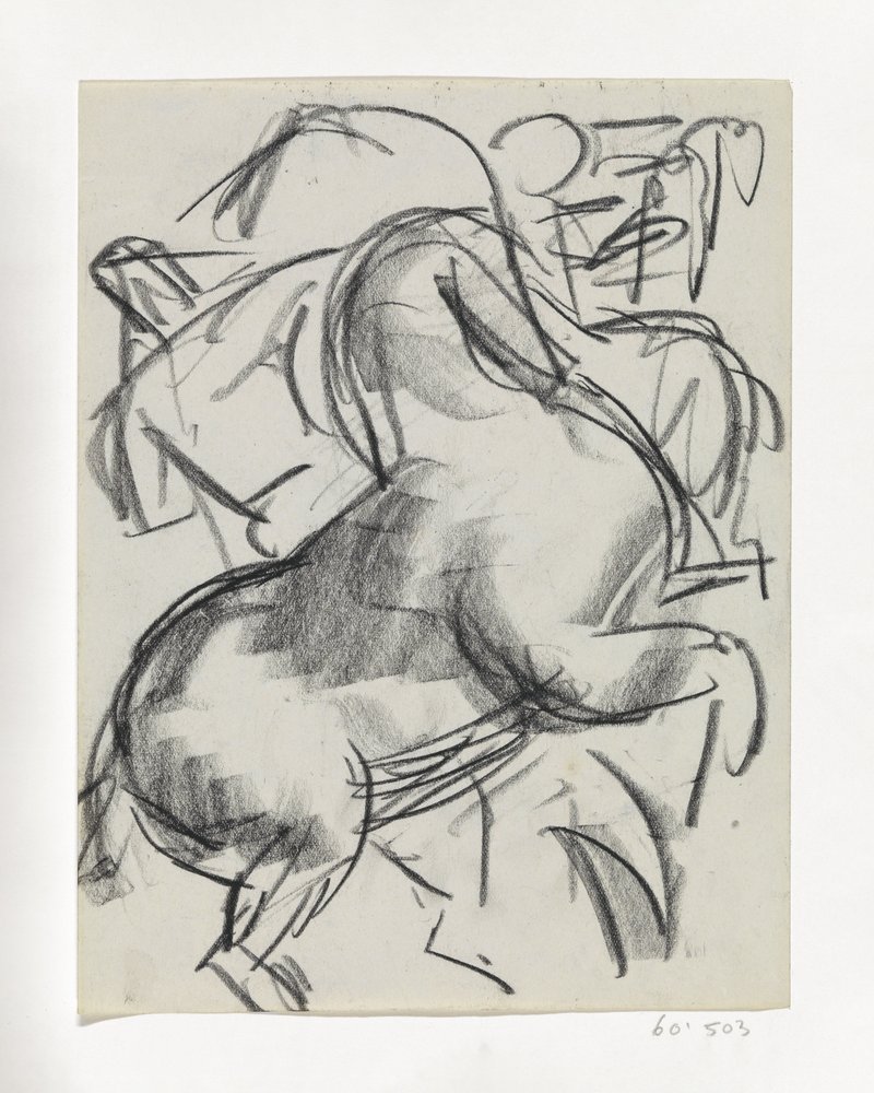 Ravisteleva hevonen ja hahmo taustalla tekijältä Leo Gestel