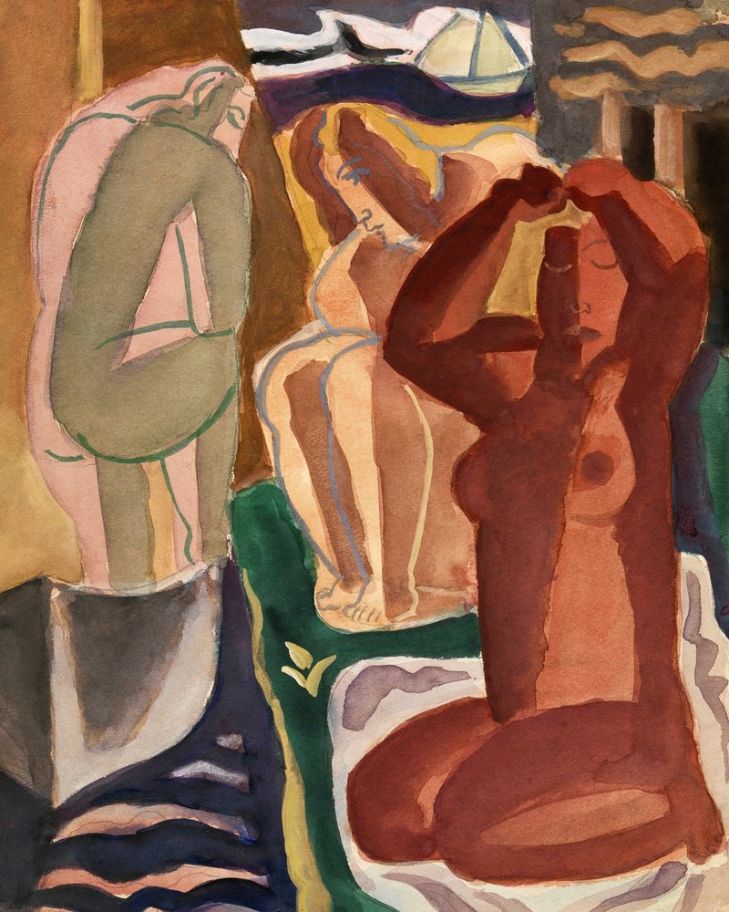 Kaksi uimista naista ja silta, kuva 4x5, puhdas tekijältä Leo Gestel