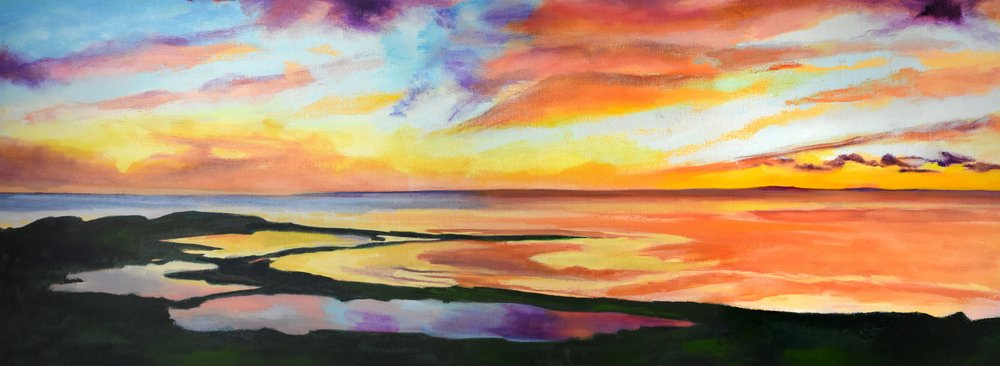 Eläväinen auringonlasku rannikolla tekijältä Maxine Shore