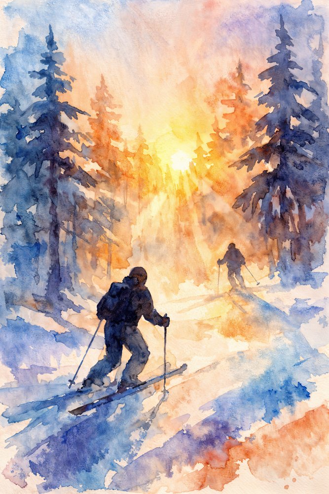 Talvihiihtäjät aamunkoitteessa tekijältä Natalie Bruns