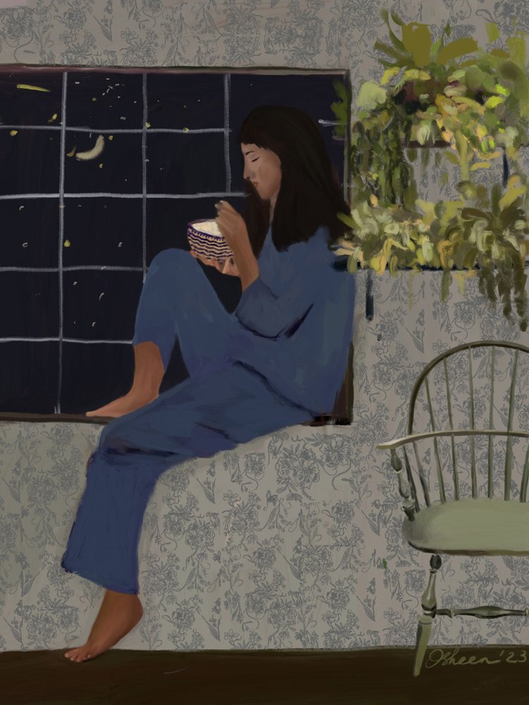 Ateria ikkunan äärellä kuunvalossa tekijältä Osheensgallery