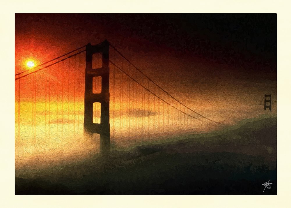 Golden Gate -sillan auringonlaskun sumu tekijältä Osvaldo Russo