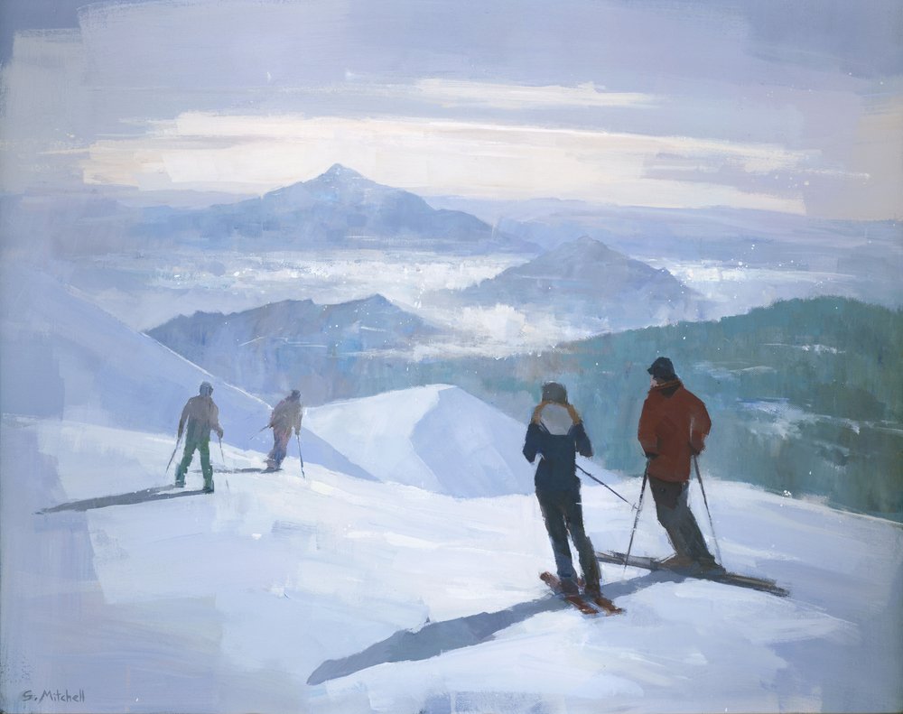 Hiihtäjiä lumisilla vuorenhuipuilla tekijältä Steve Mitchell