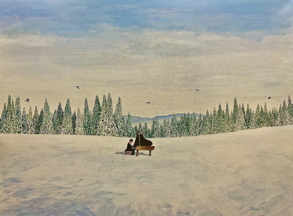 Piano lumisella niityllä tekijältä Tom Blood
