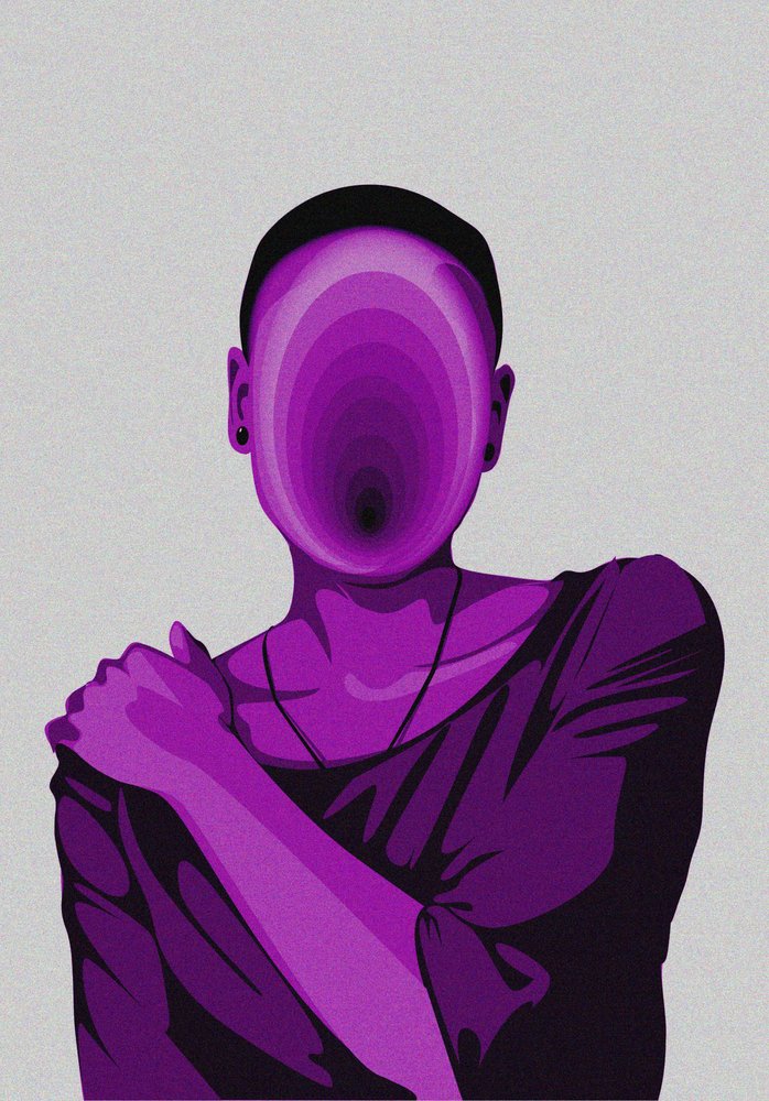 Kasvoton violetti hahmo tekijältä UMUUNTU