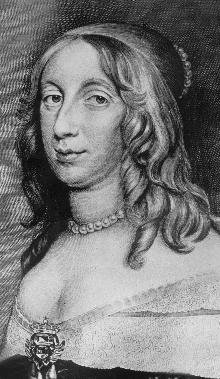 Christina (1626-1689) Gustav IIAdolfin tytär, Ruotsin kuningatar vuosina 1632-1654. värillinen kaiverrus, 1800-luku tekijältä Unknown