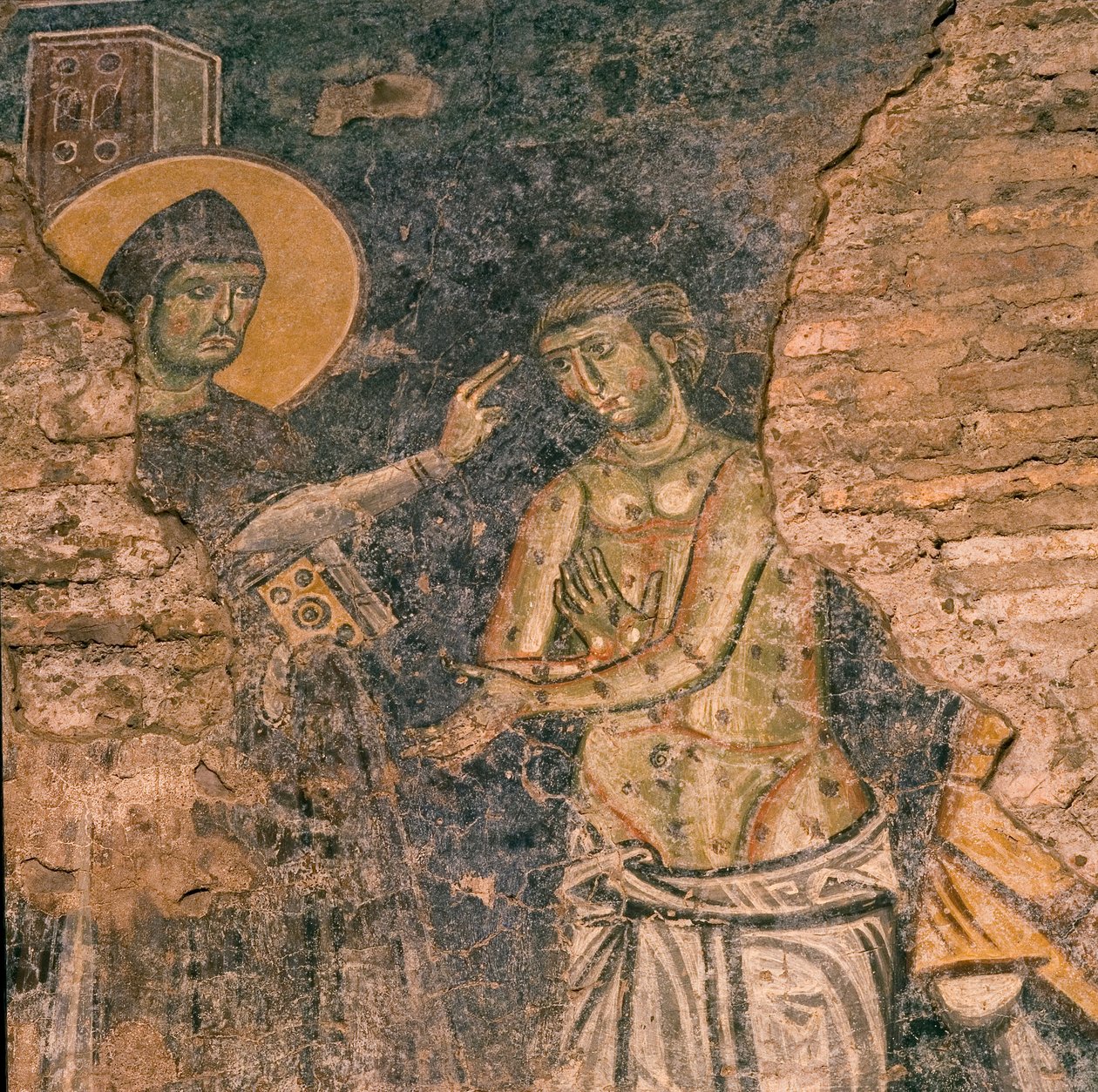 Fresko, jossa pyhä Benedictus parantaa spitaalista tekijältä Unknown